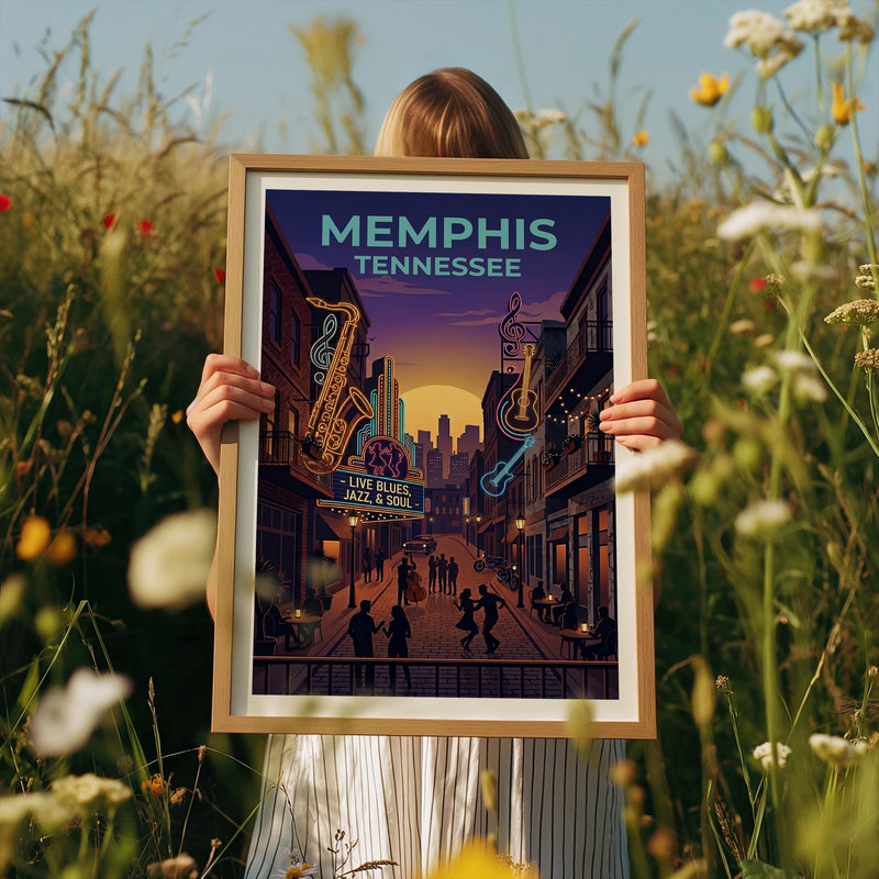 Memphis Tennessee Poster: Beale Street Neon Nightlife Print