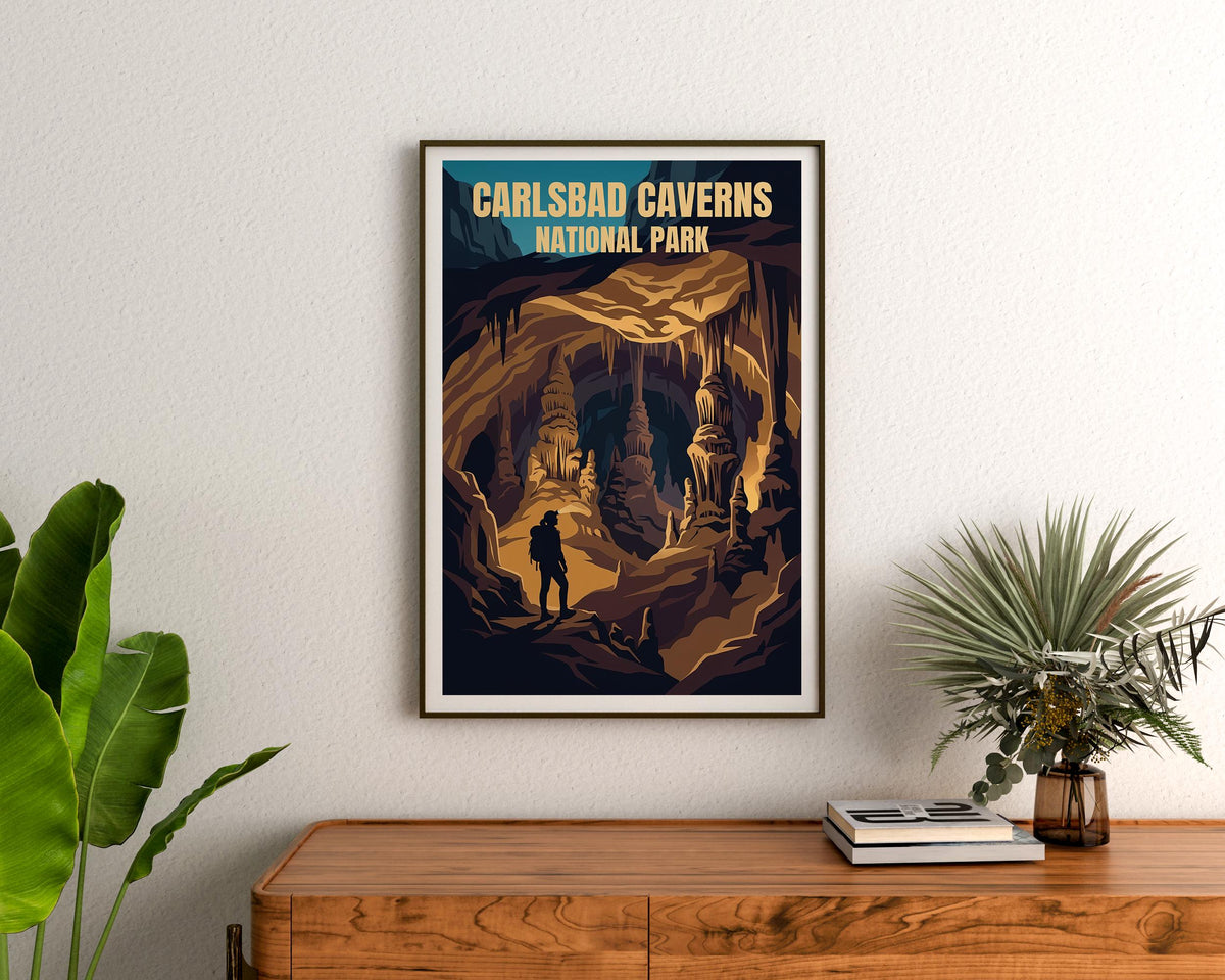 Carlsbad Caverns National Park Poster – Cave Explorer Hiker Print