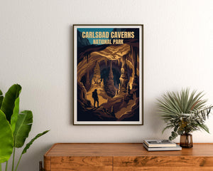Carlsbad Caverns National Park Poster – Cave Explorer Hiker Print