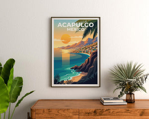 Acapulco Mexico Poster, Sunset Bay Cityscape Print