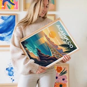 Acapulco Mexico Poster, Sunset Bay Cityscape Print