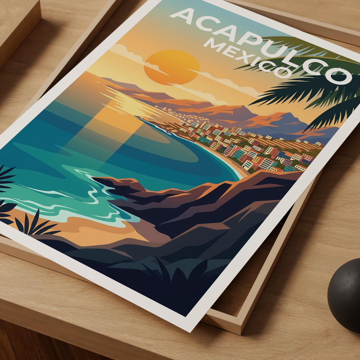Acapulco Mexico Poster, Sunset Bay Cityscape Print