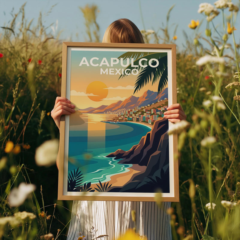Acapulco Mexico Poster, Sunset Bay Cityscape Print