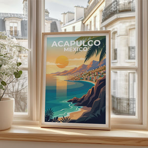 Acapulco Mexico Poster, Sunset Bay Cityscape Print