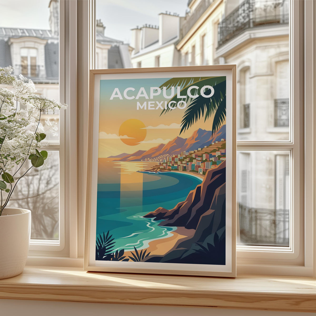 Acapulco Mexico Poster, Sunset Bay Cityscape Print