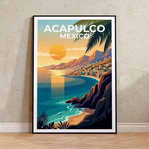 Acapulco Mexico Poster, Sunset Bay Cityscape Print