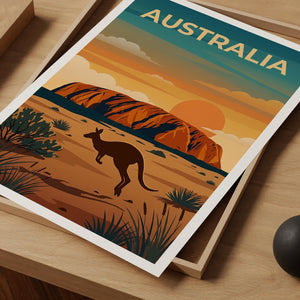 Australia Poster – Uluru Ayers Rock Kangaroo Outback Print