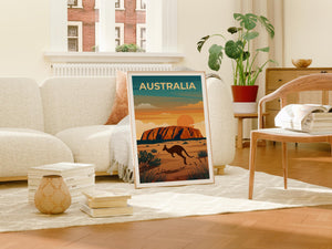 Australia Poster – Uluru Ayers Rock Kangaroo Outback Print