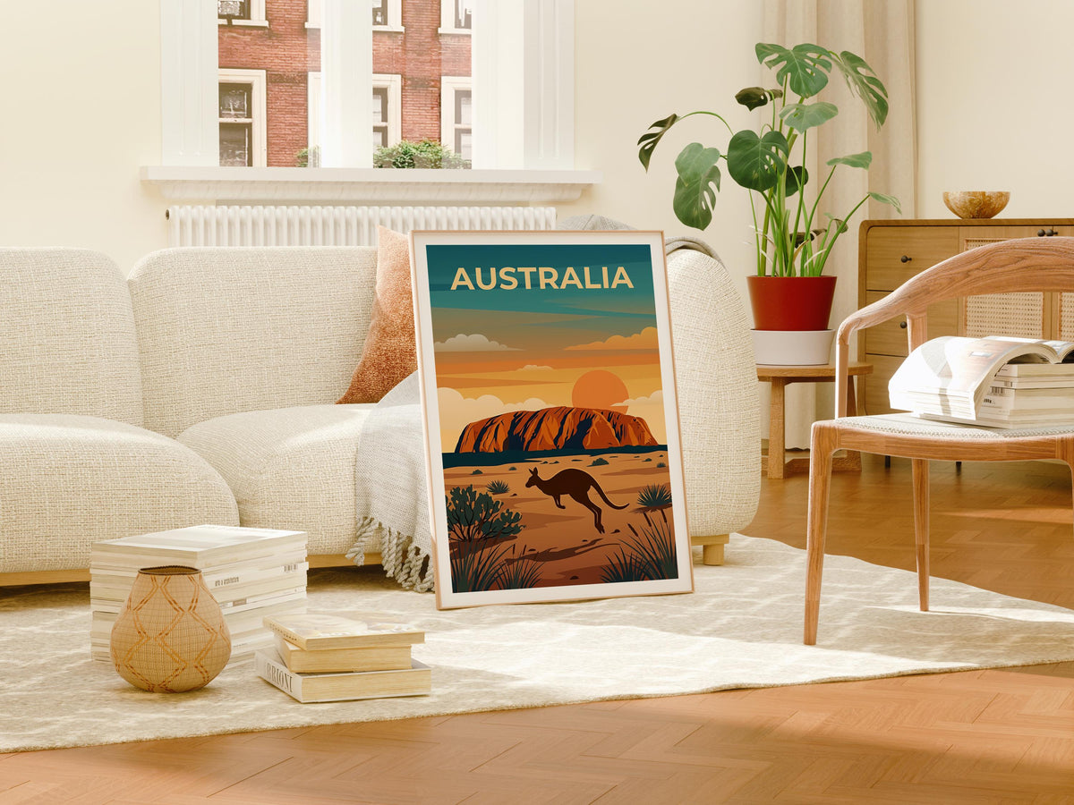 Australia Poster – Uluru Ayers Rock Kangaroo Outback Print