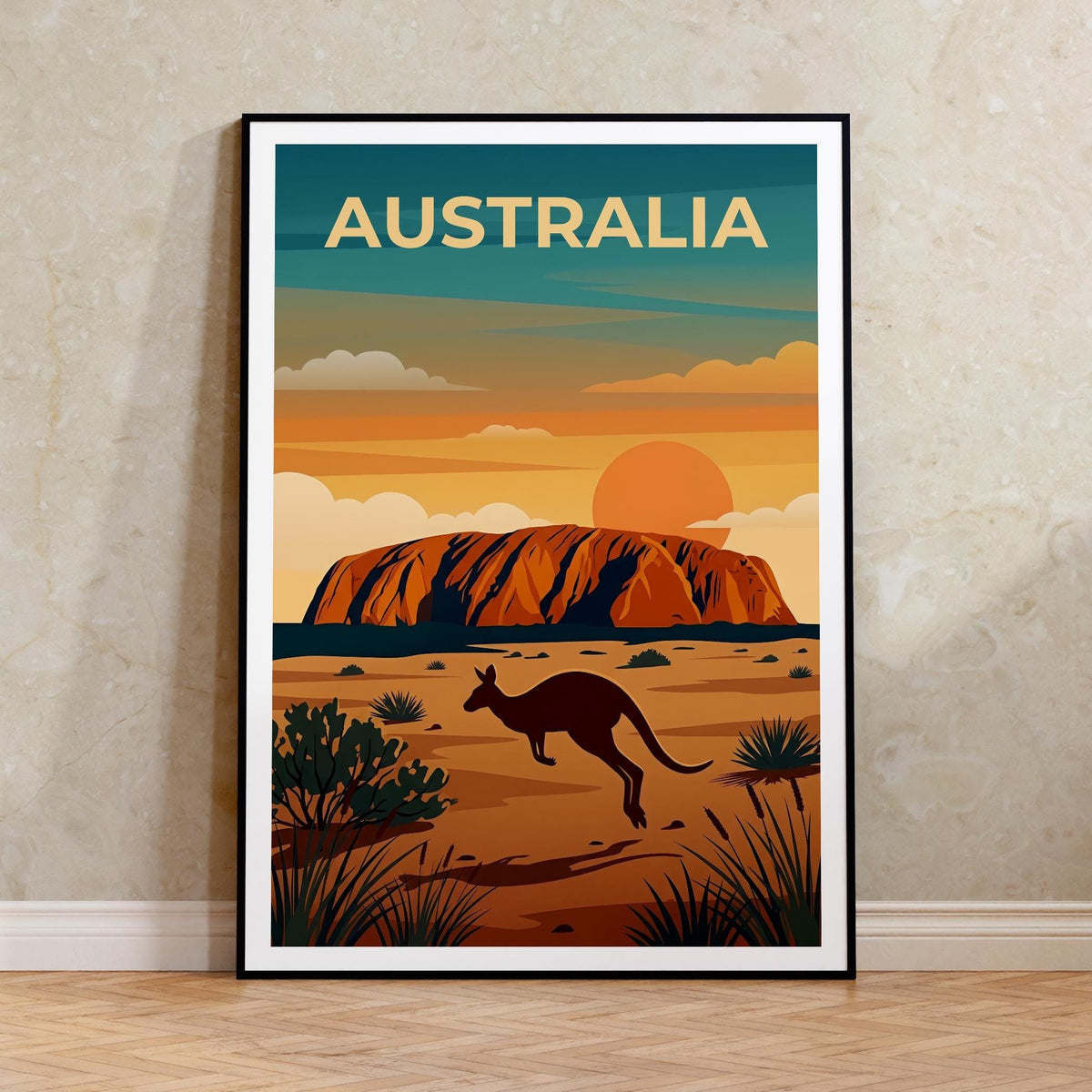 Australia Poster – Uluru Ayers Rock Kangaroo Outback Print