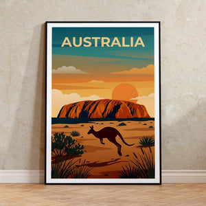 Australia Poster – Uluru Ayers Rock Kangaroo Outback Print