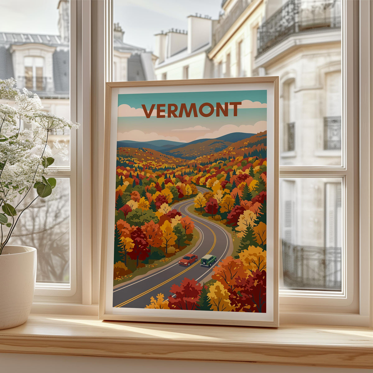 Vermont Fall Foliage Poster — Maple Forest Road Trip Print