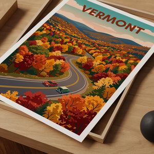 Vermont Fall Foliage Poster — Maple Forest Road Trip Print