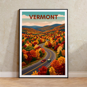 Vermont Fall Foliage Poster — Maple Forest Road Trip Print