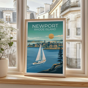 Newport Rhode Island Sailboat Harbor Poster, Sunset Print