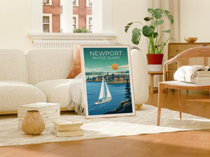Newport Rhode Island Sailboat Harbor Poster, Sunset Print