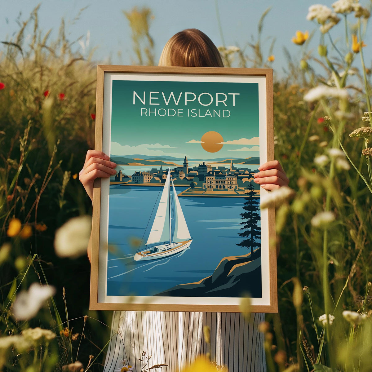 Newport Rhode Island Sailboat Harbor Poster, Sunset Print