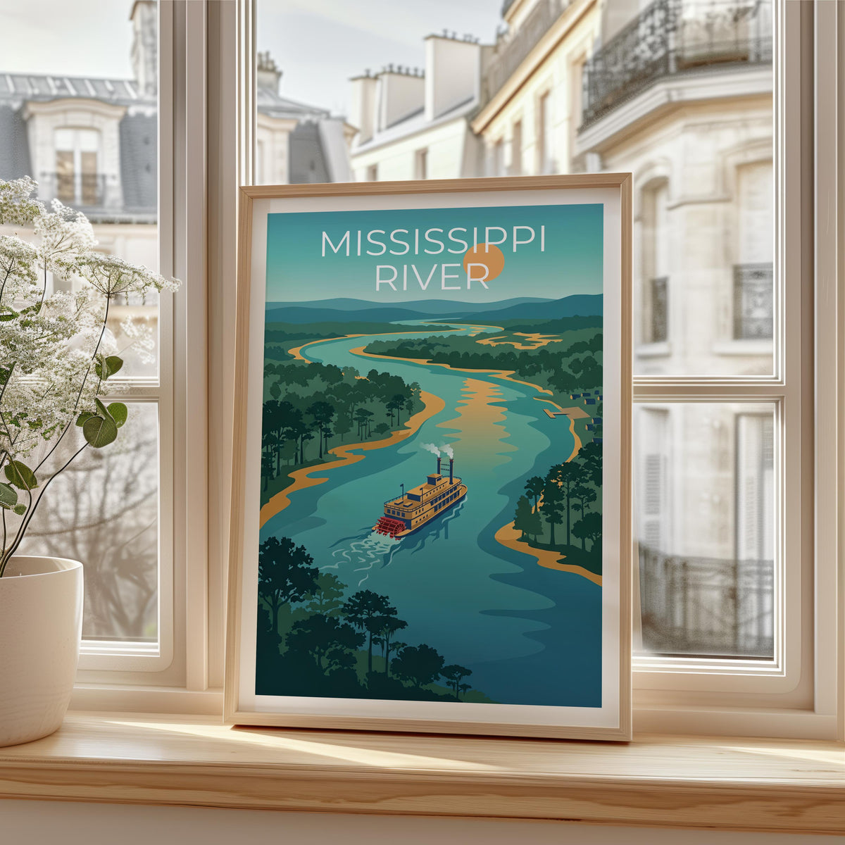 Mississippi River Steamboat Poster – Paddlewheel River Art
