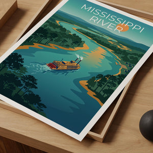 Mississippi River Steamboat Poster – Paddlewheel River Art