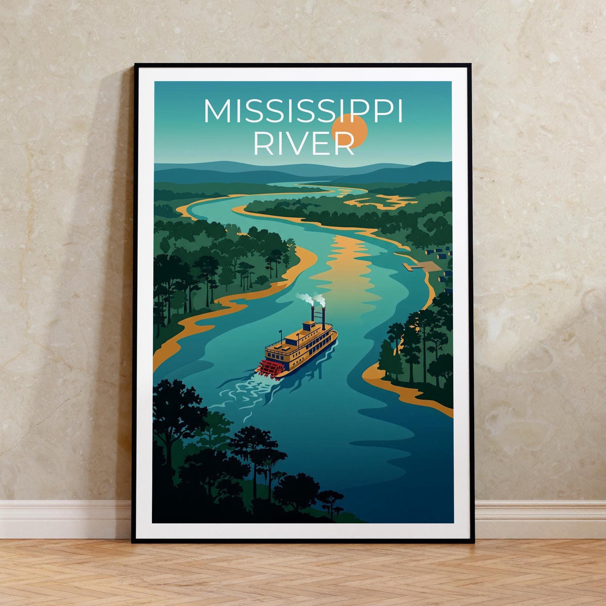 Mississippi River Steamboat Poster – Paddlewheel River Art