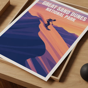 Great Sand Dunes Poster, Sandboarder at Sunset Print