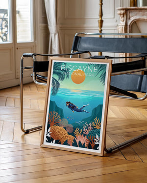 Biscayne National Park Print, Scuba Diver Reef Scene Art
