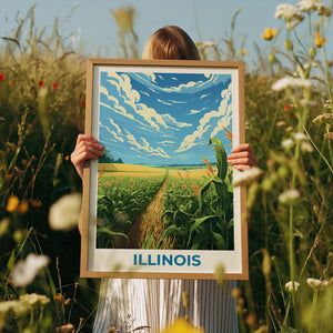 Illinois Cornfield Poster – Golden Rows & Big Sky Print