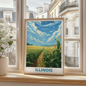 Illinois Cornfield Poster – Golden Rows & Big Sky Print