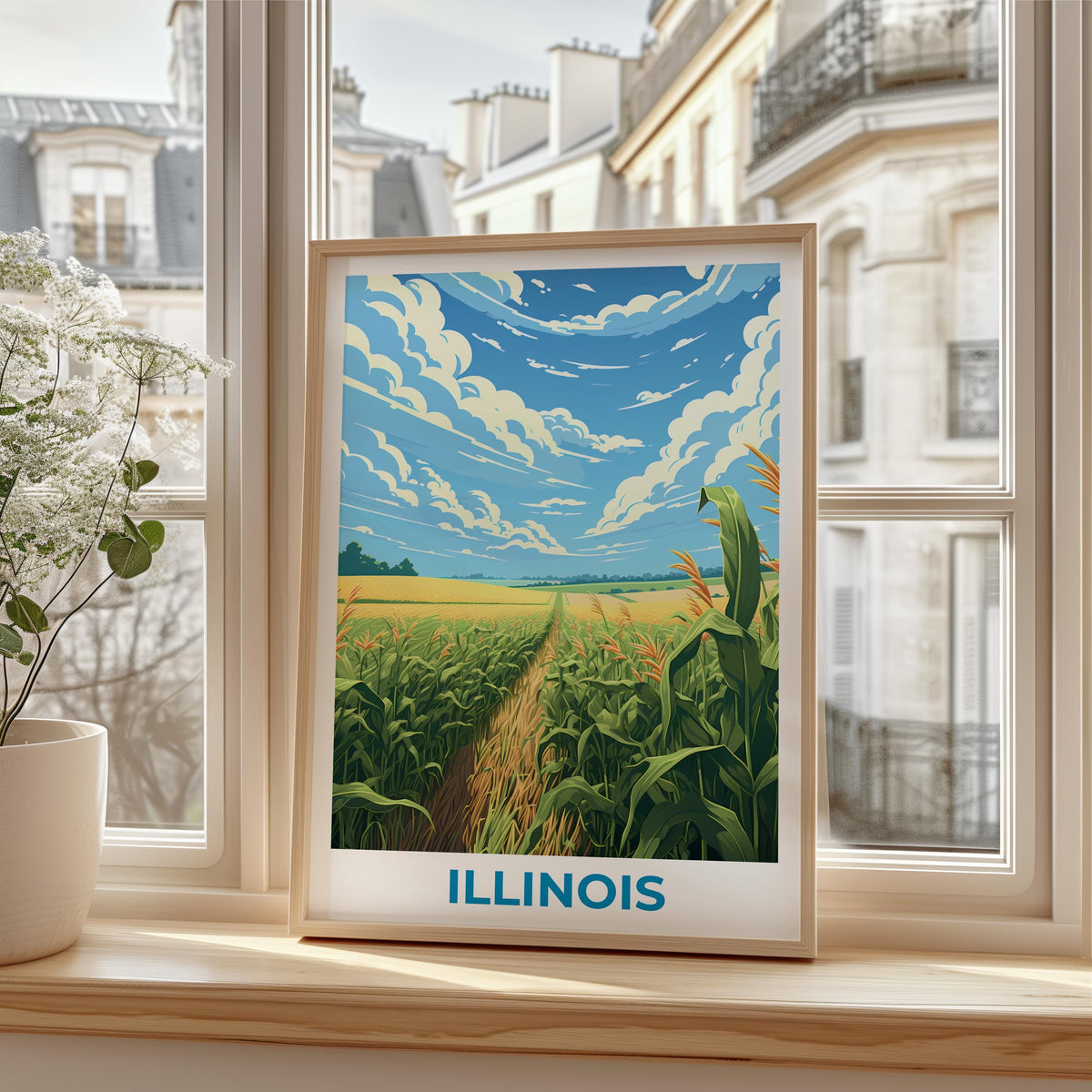 Illinois Cornfield Poster – Golden Rows & Big Sky Print