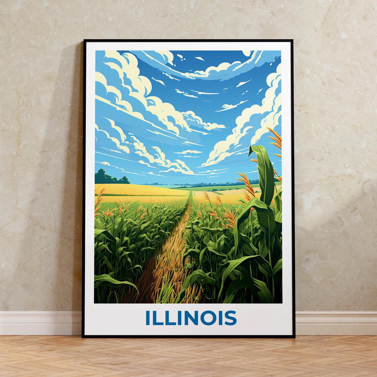 Illinois Cornfield Poster – Golden Rows & Big Sky Print