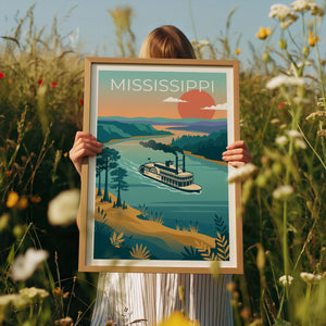 Mississippi River Poster - Paddlewheel Steamboat Print