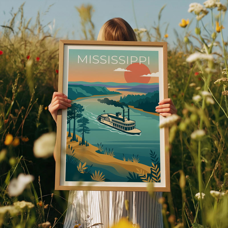 Mississippi River Poster - Paddlewheel Steamboat Print