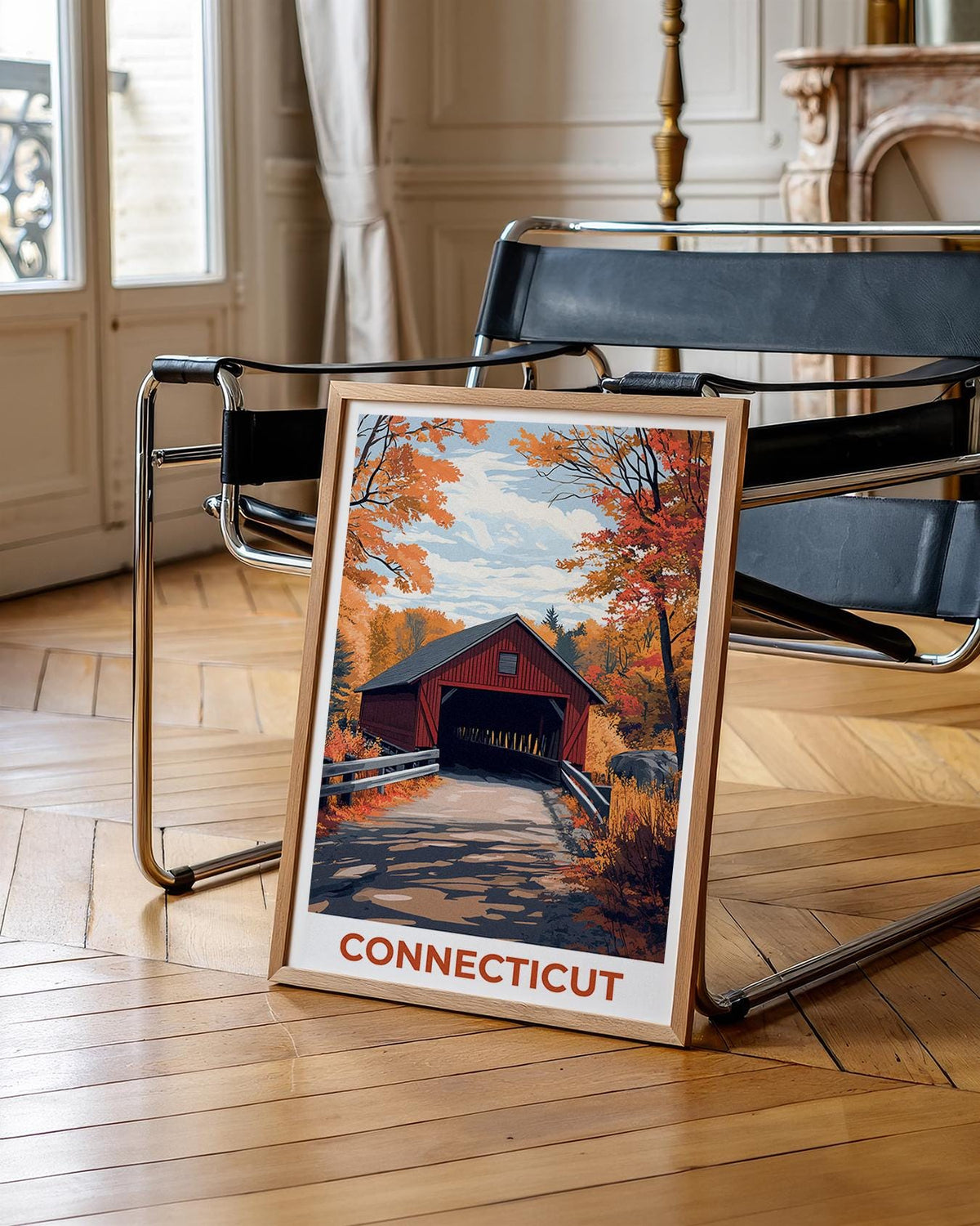 Connecticut Covered Bridge Print – Fall Foliage Art