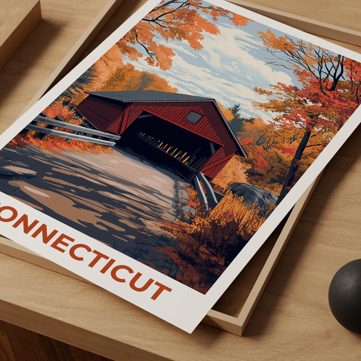 Connecticut Covered Bridge Print – Fall Foliage Art