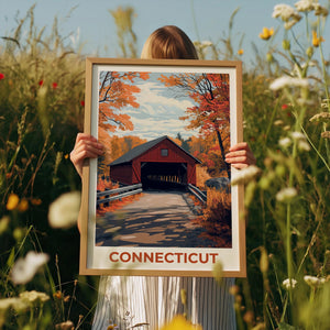 Connecticut Covered Bridge Print – Fall Foliage Art