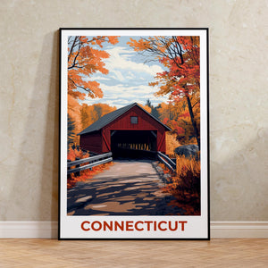 Connecticut Covered Bridge Print – Fall Foliage Art