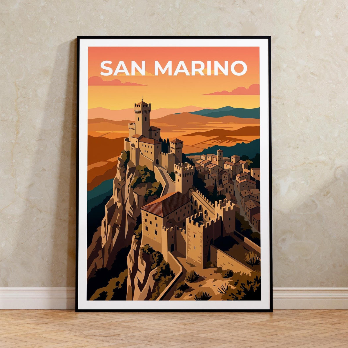 San Marino Guaita Fortress Poster – Medieval Cliffside Art