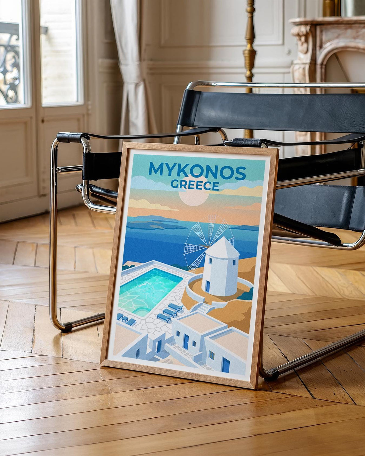 Mykonos Greece White Windmill & Pool Aegean Sea Poster Print