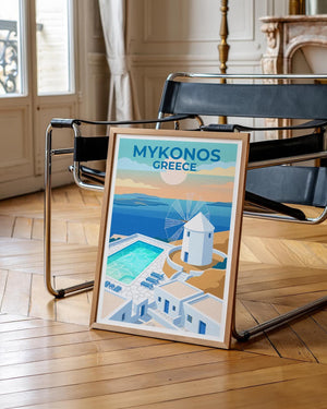 Mykonos Greece White Windmill & Pool Aegean Sea Poster Print