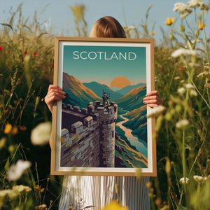 Scotland Bagpiper Poster – Castle Highlands Sunset Art