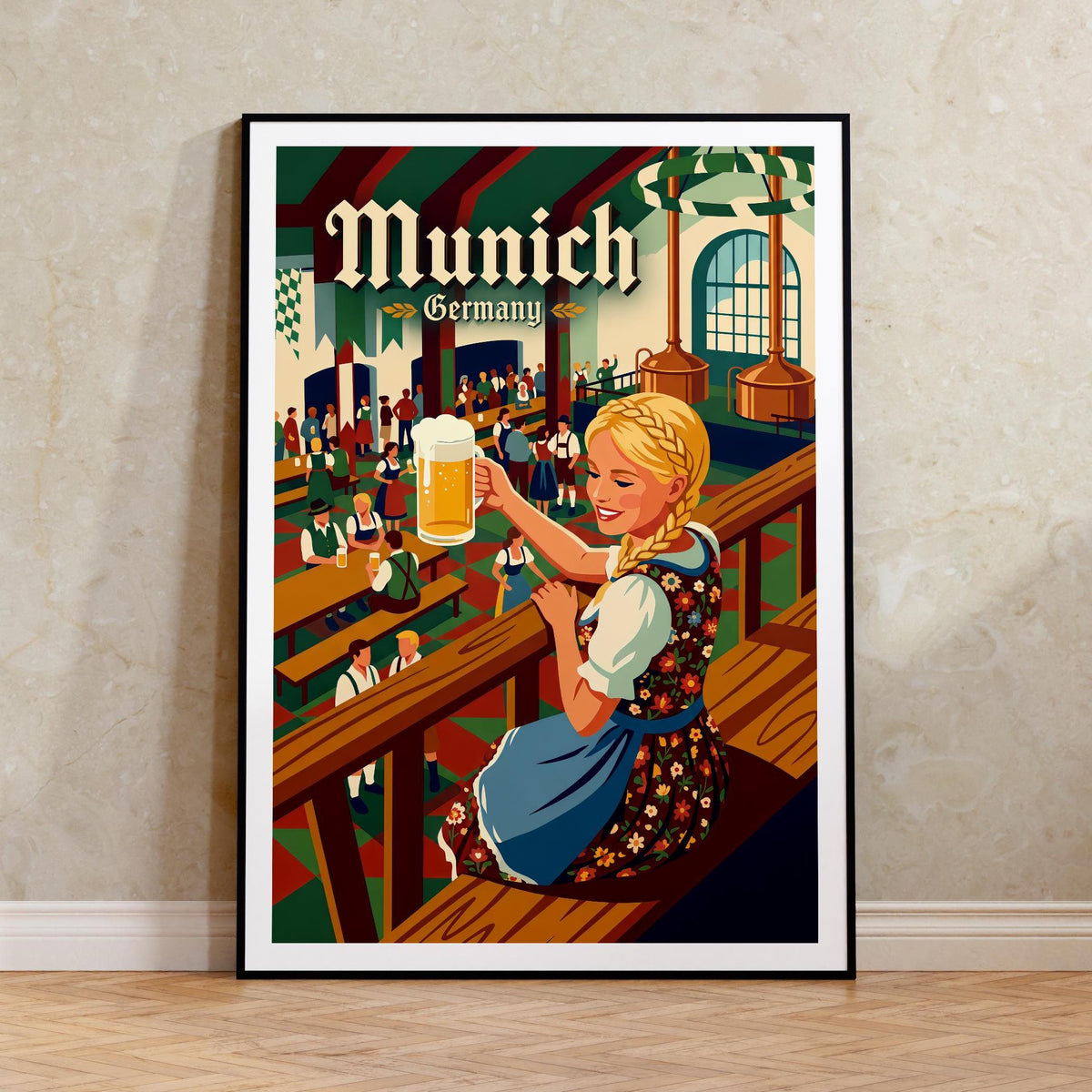 Munich Oktoberfest Poster, Bavarian Beer Hall Celebration Print