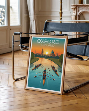 Oxford England Poster – River Rowers at Sunset Print
