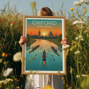 Oxford England Poster – River Rowers at Sunset Print