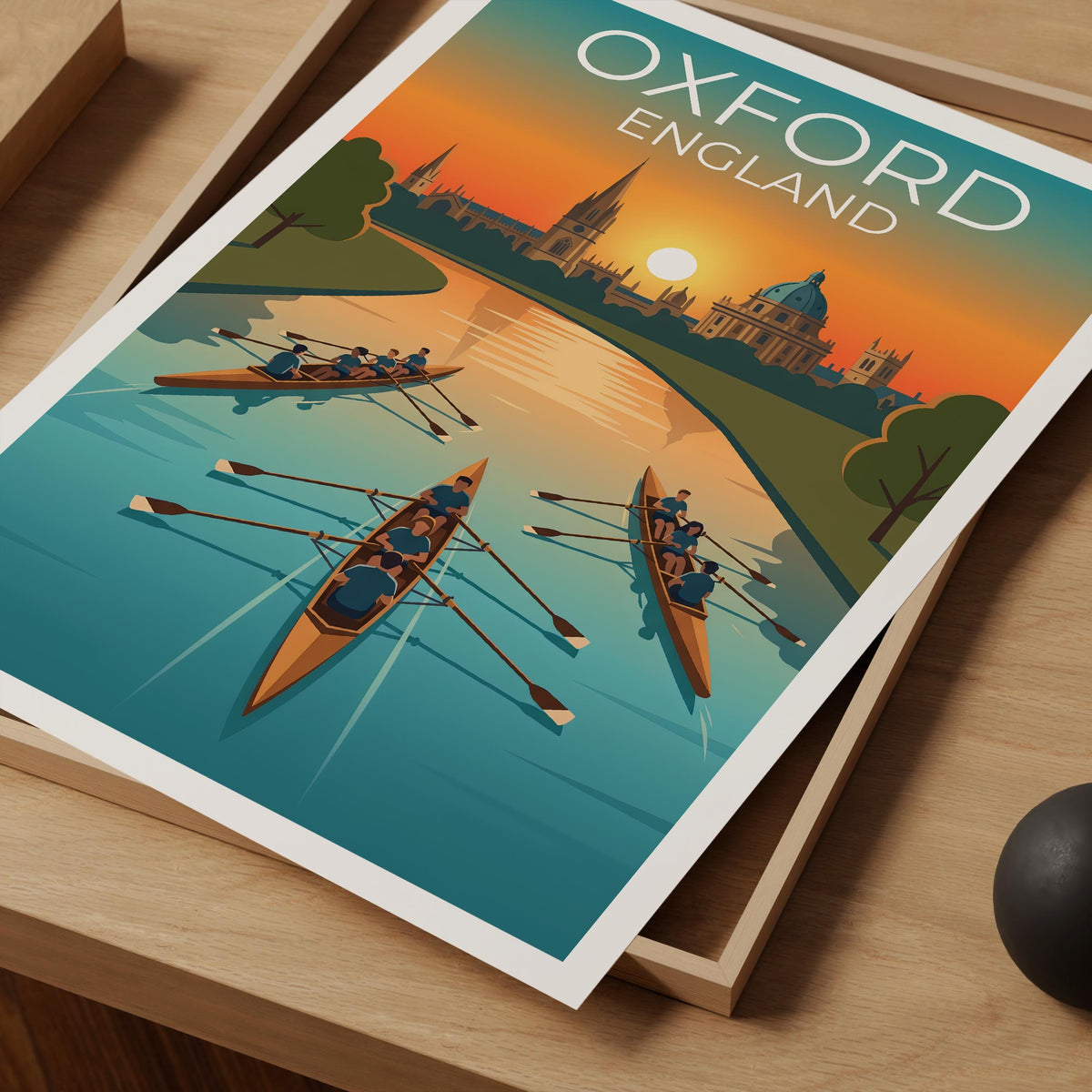 Oxford England Poster – River Rowers at Sunset Print