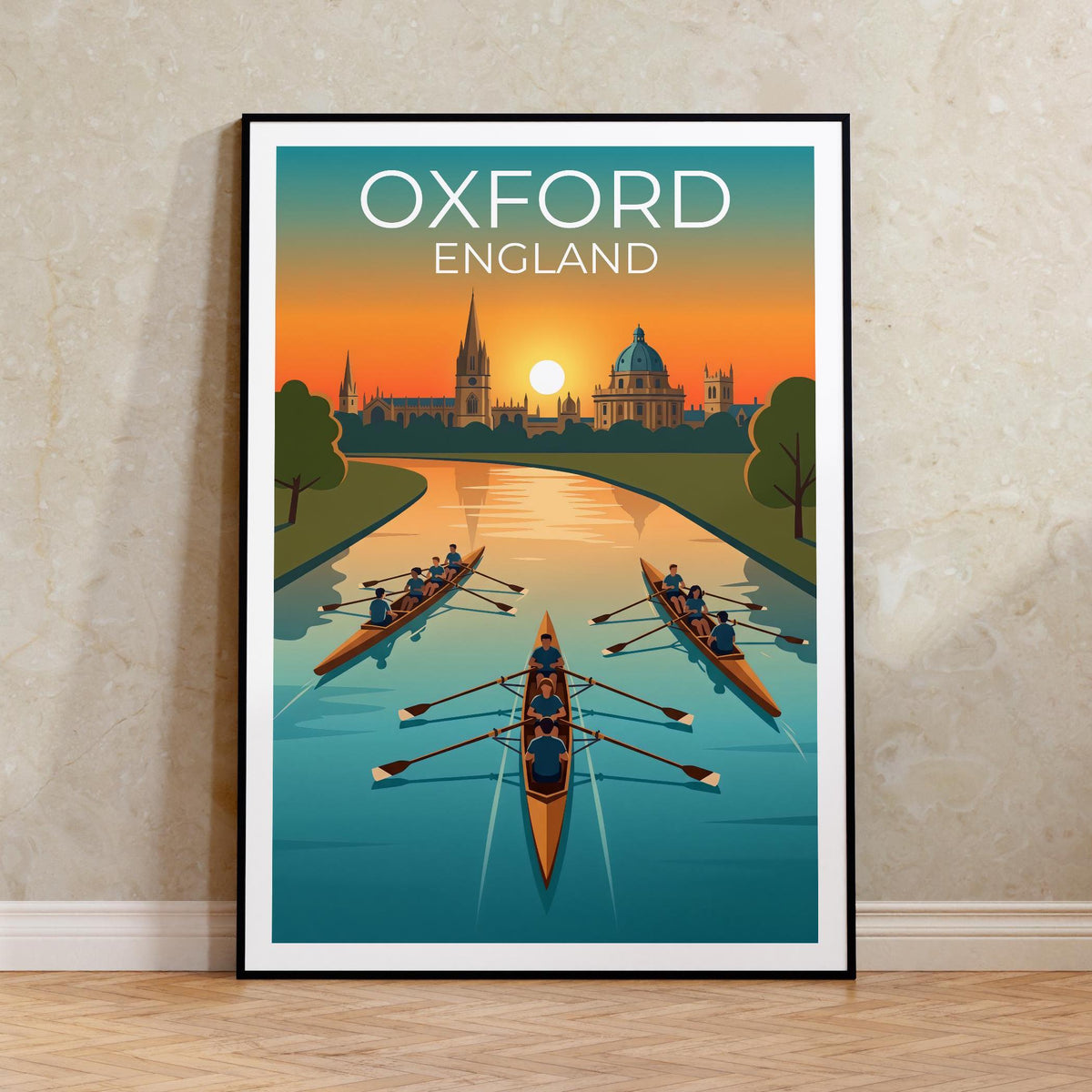 Oxford England Poster – River Rowers at Sunset Print