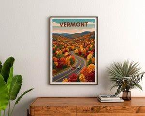 Vermont Fall Foliage Poster — Maple Forest Road Trip Print