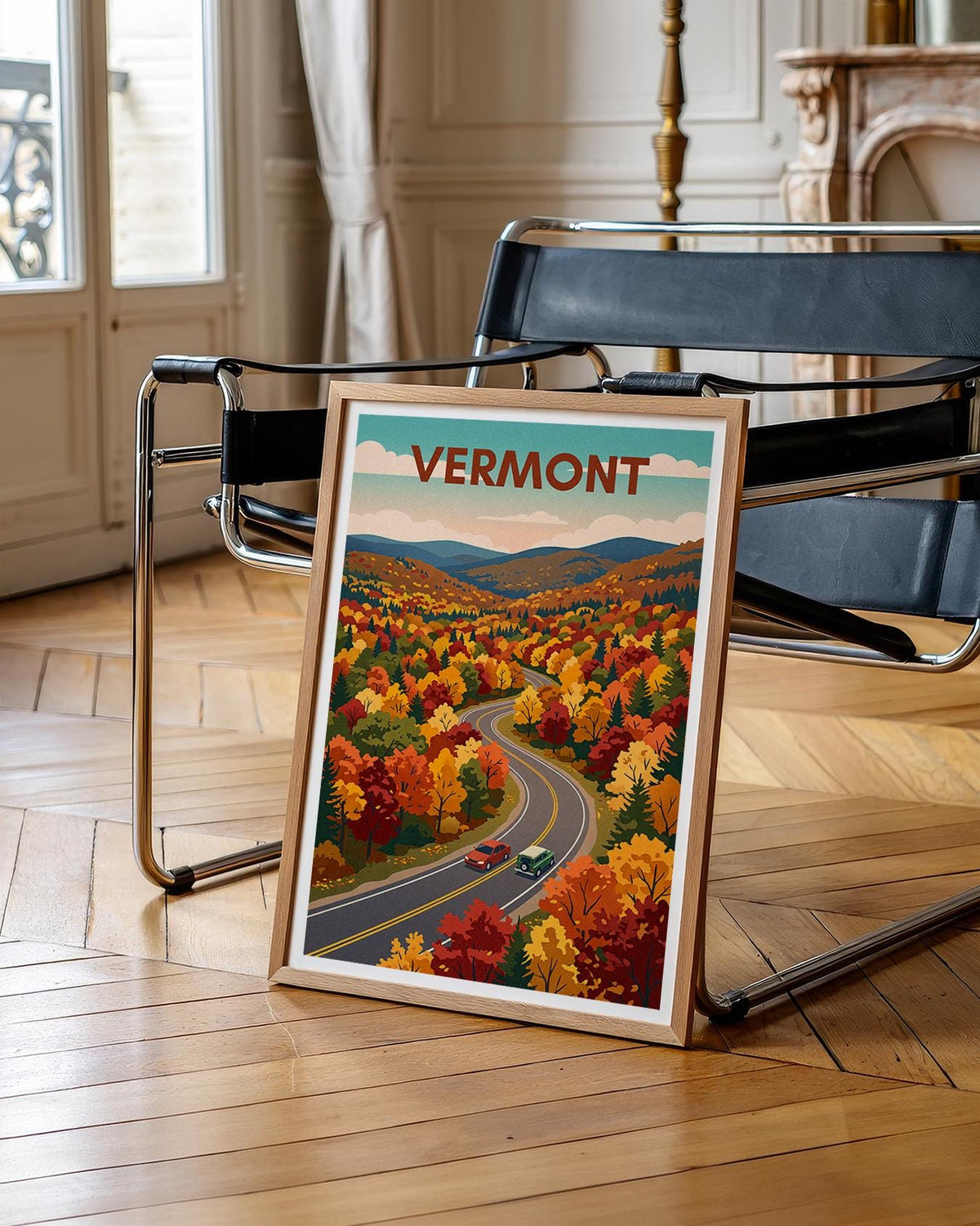 Vermont Fall Foliage Poster — Maple Forest Road Trip Print