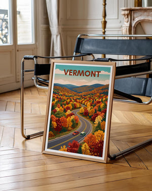 Vermont Fall Foliage Poster — Maple Forest Road Trip Print