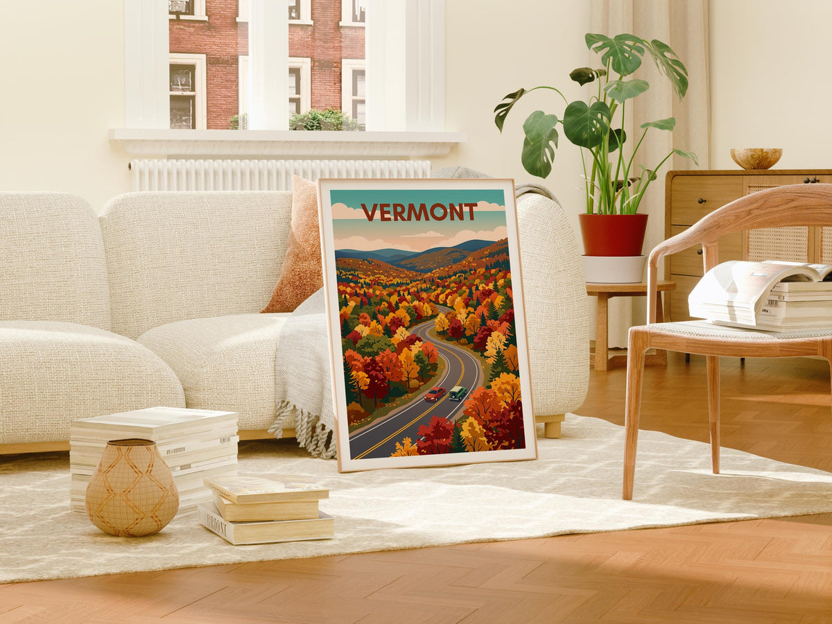 Vermont Fall Foliage Poster — Maple Forest Road Trip Print