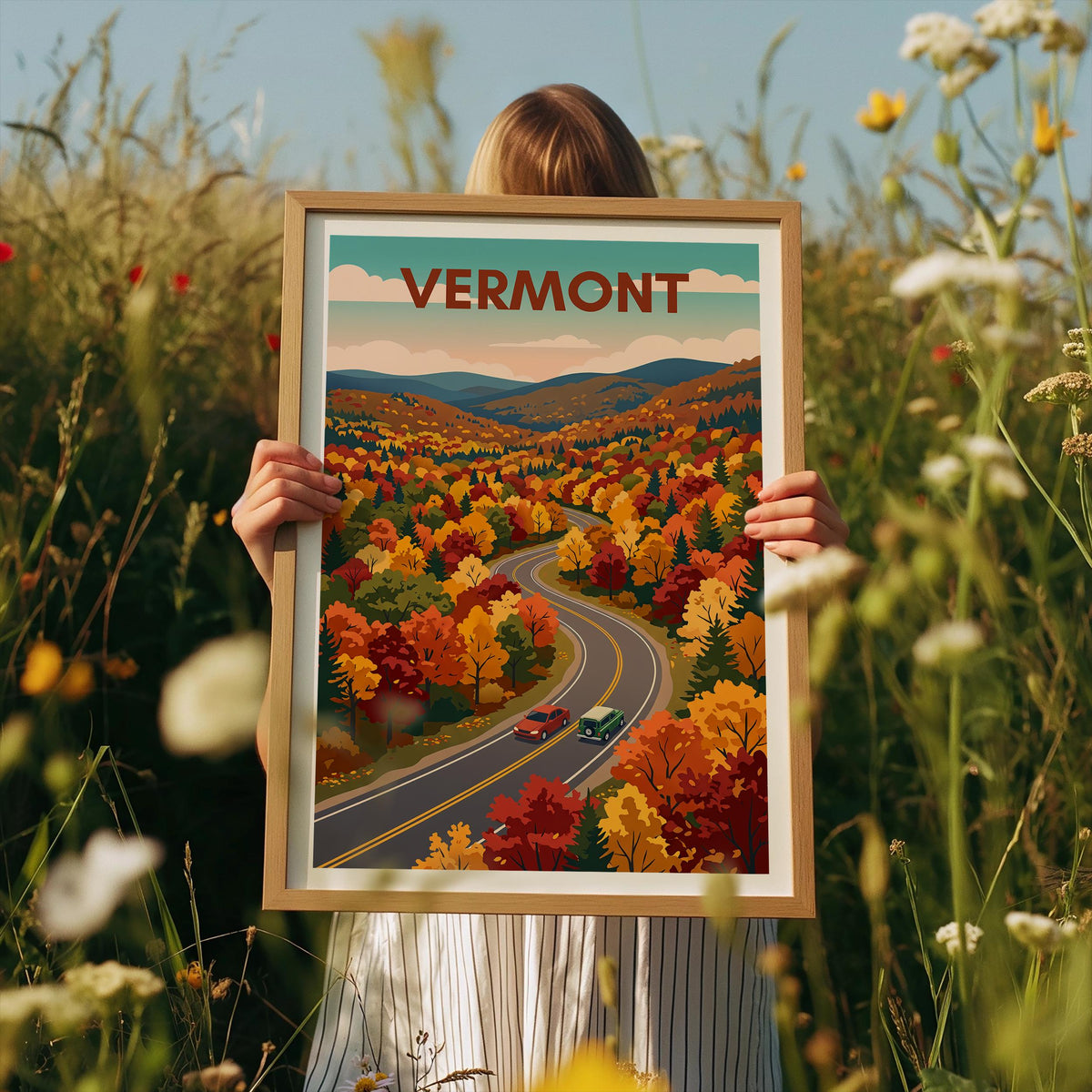 Vermont Fall Foliage Poster — Maple Forest Road Trip Print